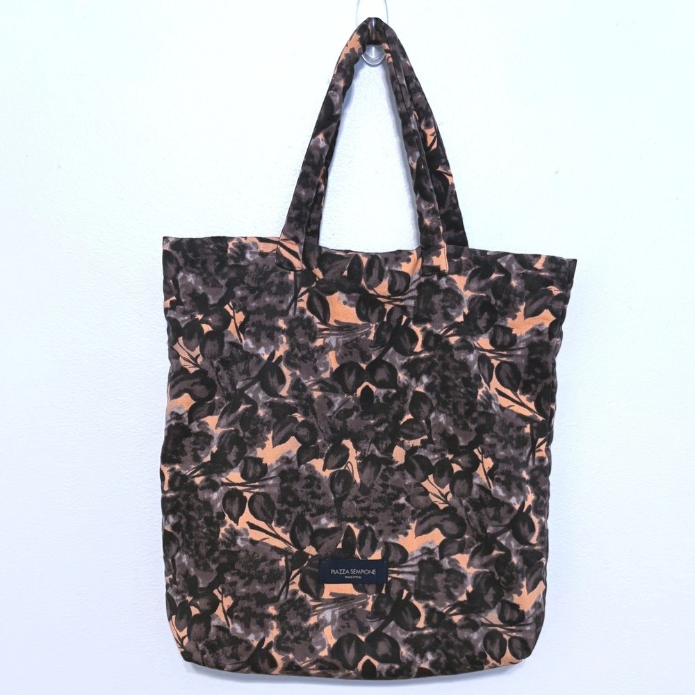 Piazza Sempione Floral Canvas Tote Bag Made in Italy Black Orange